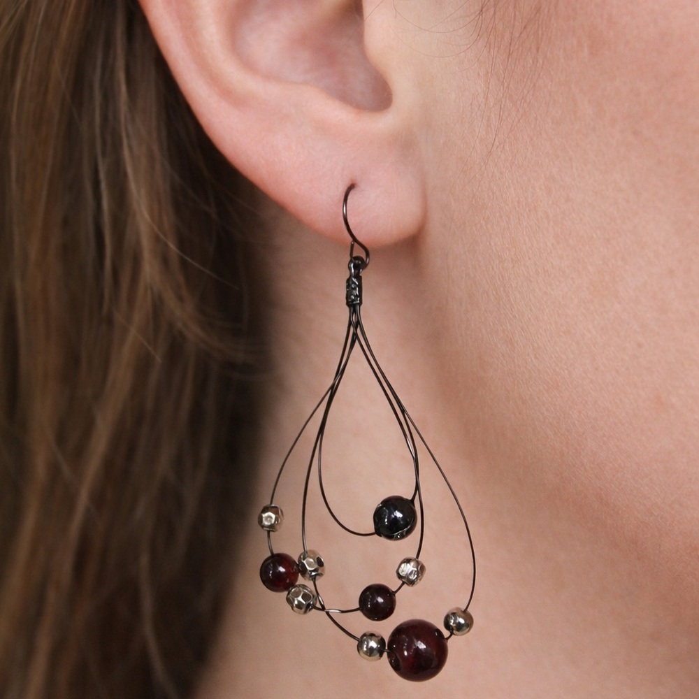 Hand Crafted Black and Red Beaded Earrings